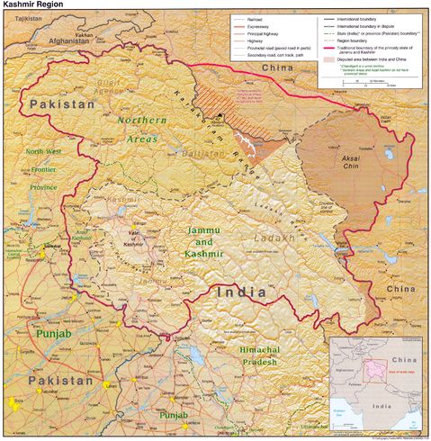 Kashmir Region Physical Map 2003