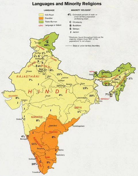 India Language and Minority Religions 1973