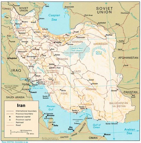 Iran Physical Map 1986