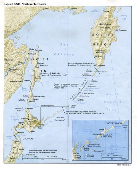 Mapa Físico de los Territorios del Norte, Japón-Rusia 1988