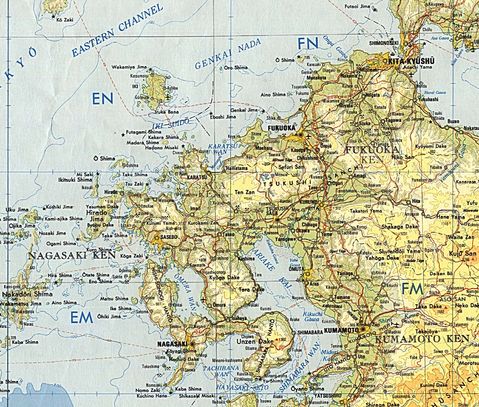 Mapa Topográfico del Noroeste de Kyushu, Japón