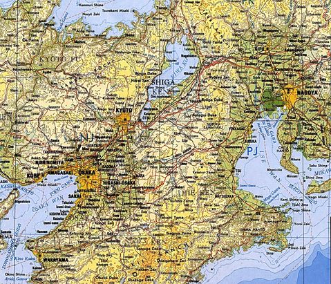 Mapa Topográfico de la Région de Osaka, Kioto y Nagoya, Japón 1977