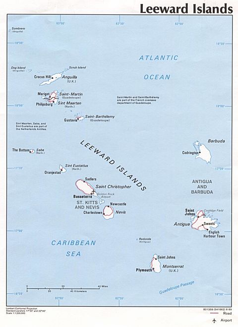 Leeward Islands Political Map 1989