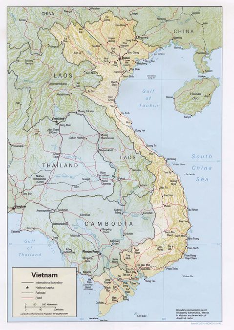 Mapa Físico de Vietnam 1992