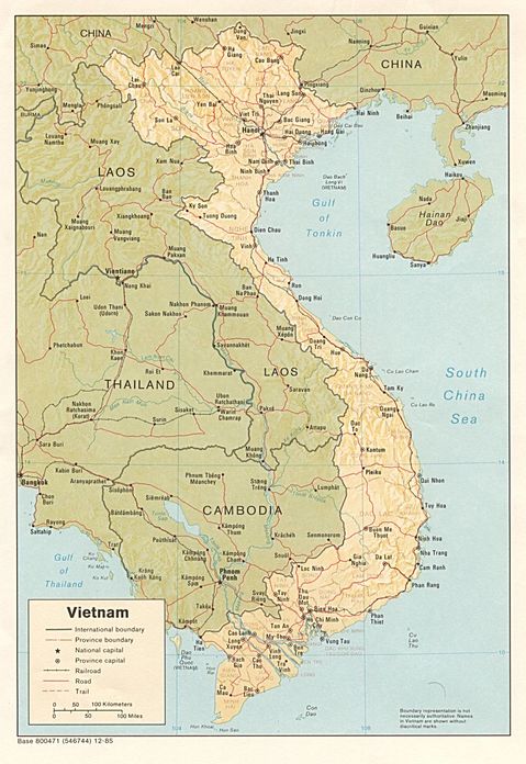 Vietnam Physical Map 1985