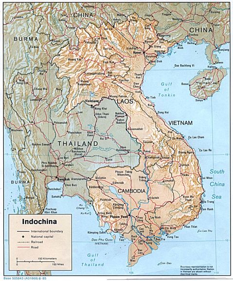 Indochina Physical Map 1985