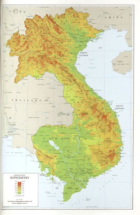 Indochina Hypsometry Topographic Map 1970