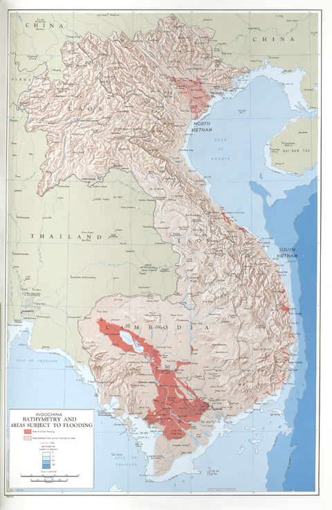 Batimetría y Áreas Sujetas a Inundaciones en Indochina 1970