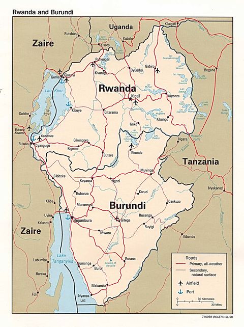 Burundi and Rwanda Political Map 1996