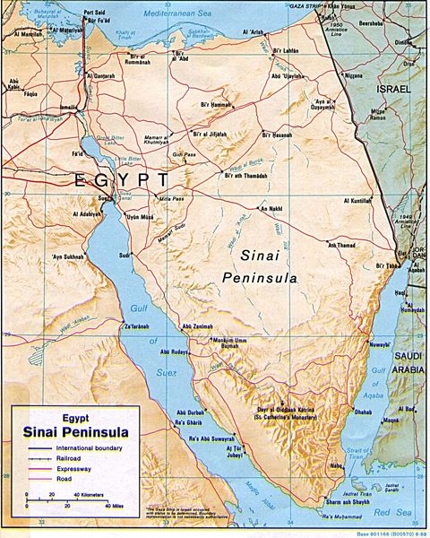 Mapa Físico de Península del Sinaí, Egipto 1992