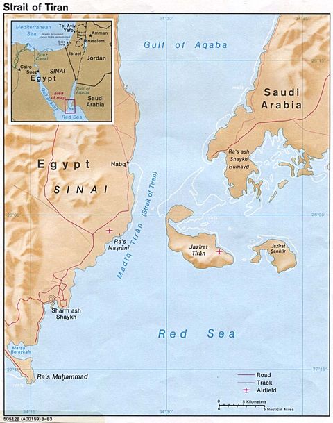 Strait of Tiran Physical Map 1983