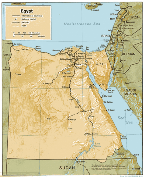 Mapa Físico de Egipto 1988