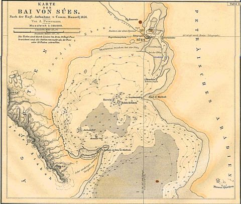 Suez Bay Map, Egypt 1856