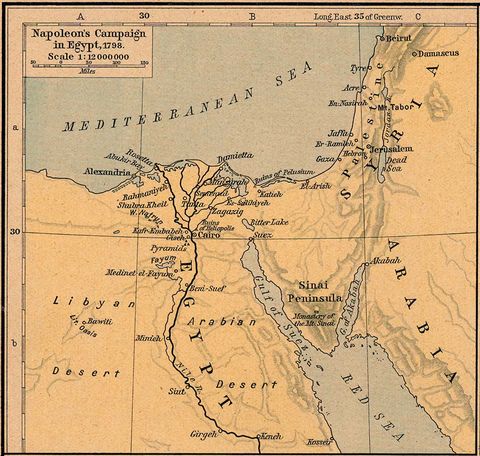 Mapa de la Campaña de Napoleón en Egipto 1798