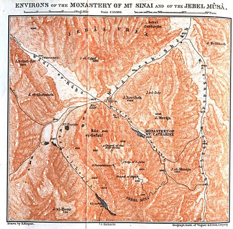 Mapa de las Cercanías del Monasterio de Santa Catalina del Monte Sinaí, Egipto 1912