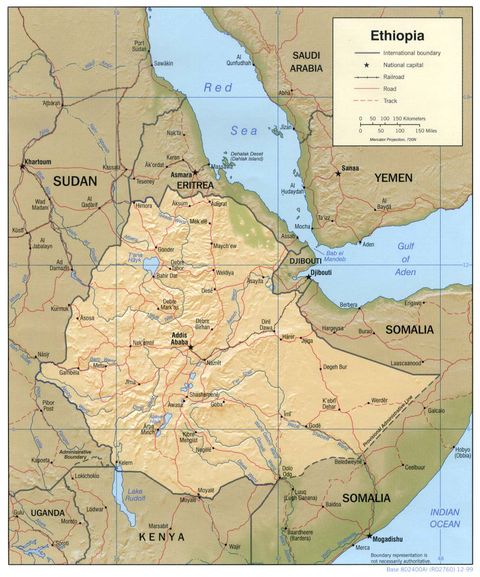 Ethiopia Shaded Relief Map