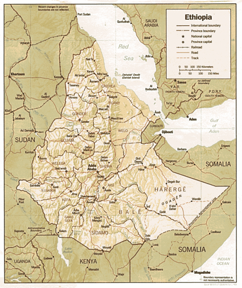 Ethiopia Shaded Relief Map