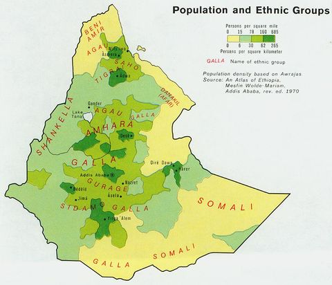 Ethiopia Population Map 1976