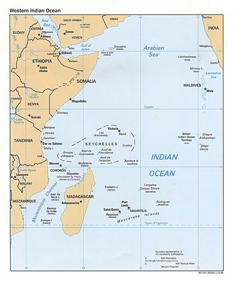 Indian Ocean West Political Map 1996