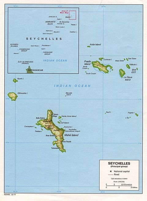 Mapa Físico de Seychelles 1977