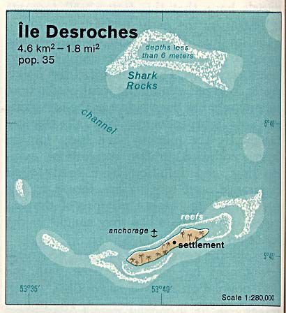 Mapa Físico de la Isla Desroches, Seychelles 1976