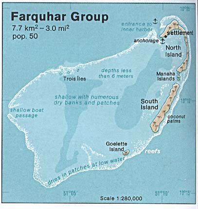 Mapa Físico del Grupo de Farquhar, Seychelles 1976