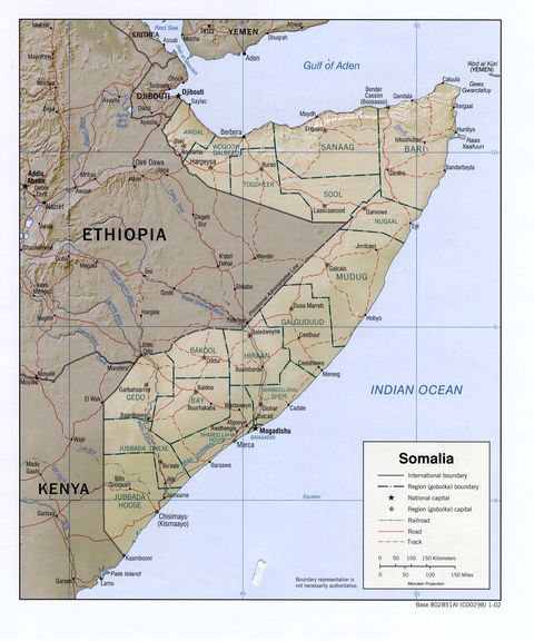 Somalia Physical Map 2002