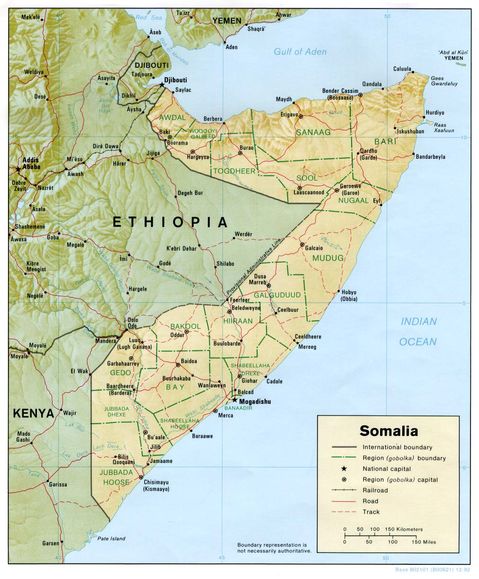 Mapa Físico de Somalia 1992