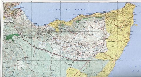 Mapa Topográfico del Norte de Somalia y la Mayor Parte de Yibuti