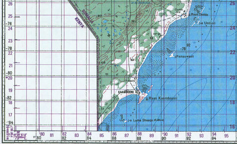 Mapa Topográfico de la Región de Ras Kamboni, Extremidad Meridional de Somalia