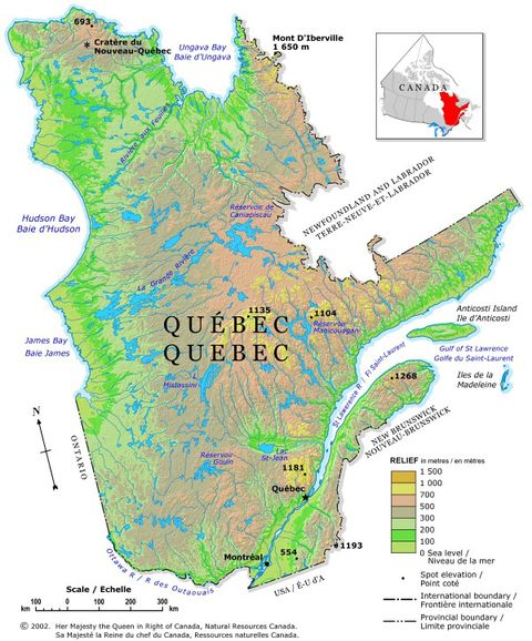 Quebec Shaded Relief Map