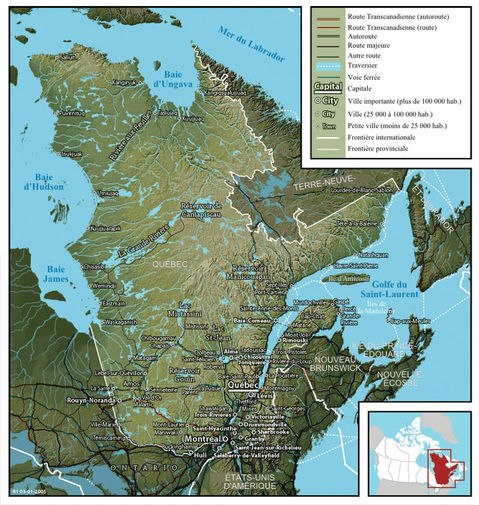 Quebec Shaded Relief Map