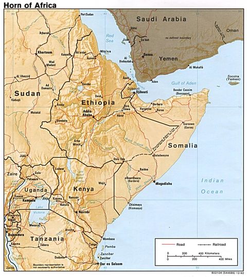 Horn of Africa Physical Map 1992