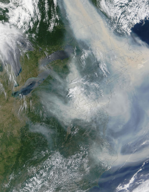 Smoke from Quebec fires transported over United States East Coast