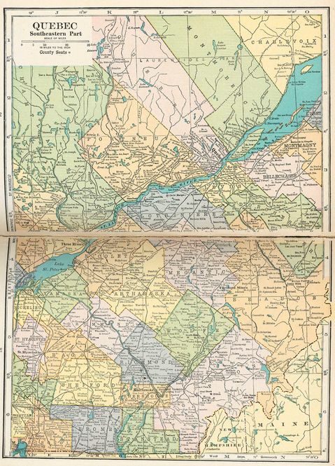 Mapa de Quebec Suroriental , Canadá 1921