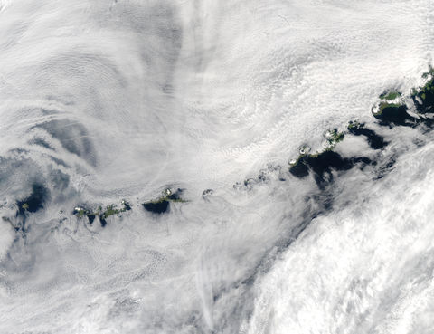 Cloud vortices and ship tracks off Aleutian Islands, Alaska