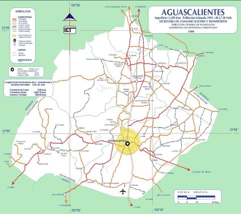 Mapa de carreteras del estado  de Aguascalientes