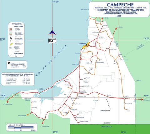 Mapa de carreteras de Campeche