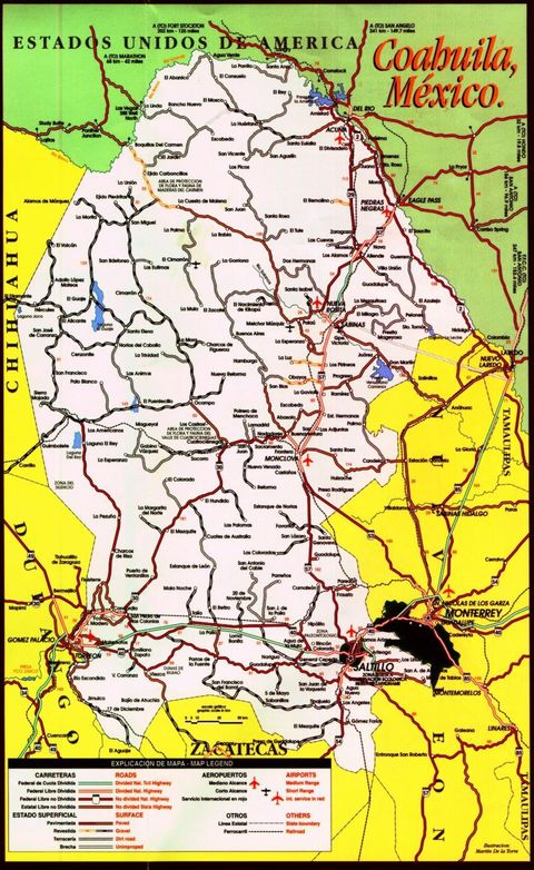 Mapa de carreteras de Coahuila