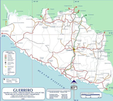 Mapa de carreteras de Guerrero