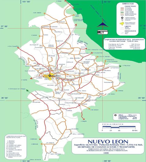 Mapa de carreteras de Nuevo León