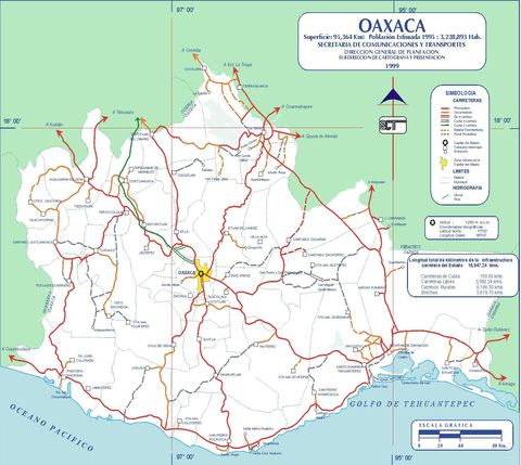 Mapa de carreteras de Oaxaca