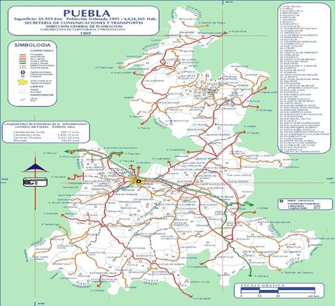 Mapa de carreteras de Puebla