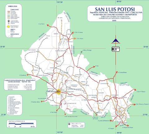 Mapa de carreteras de San Luis Potosí