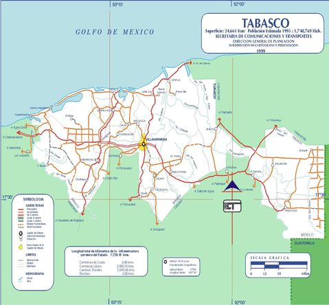 Mapa de carreteras de Tabasco