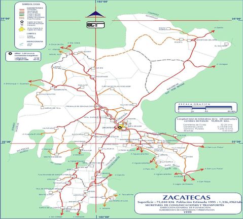 Mapa de carreteras de Zacatecas