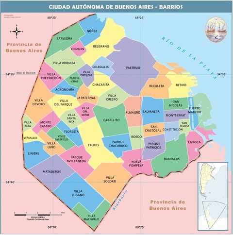 Mapa de la ciudad de Buenos Aires y sus Barrios