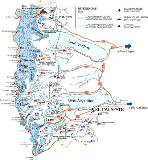 Los Glaciares National Park map