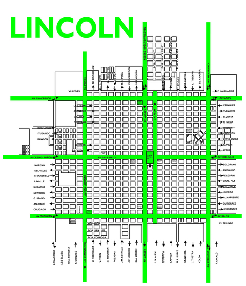 Map of Lincoln, Buenos Aires, Argentina