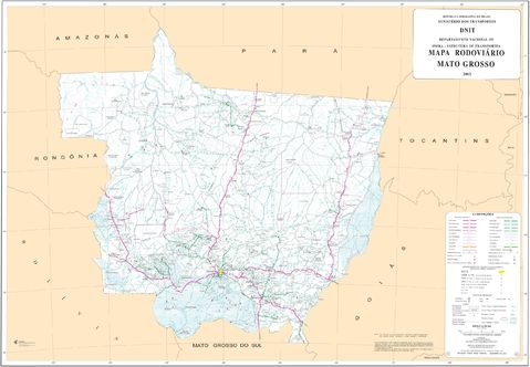 Mapa de Carreteras Federales y Estatales del Edo. de Mato Grosso, Brasil